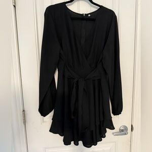 Black Plunge Bishop Sleeve Sundress